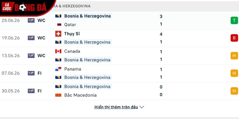 Phong độ của đội tuyển Bosnia